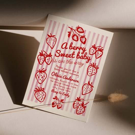 Hand getrokken bessen Aardbei Diy Girl Baby shower Kaart