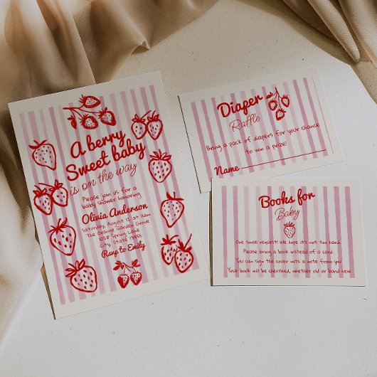 Hand getrokken bessen Aardbei Diy Girl Baby shower Kaart