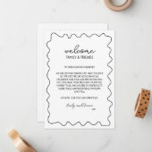 Hand getrokken bestemming bruiloft welkomstzak not notitiekaartje (Voorkant / Achterkant in situ)