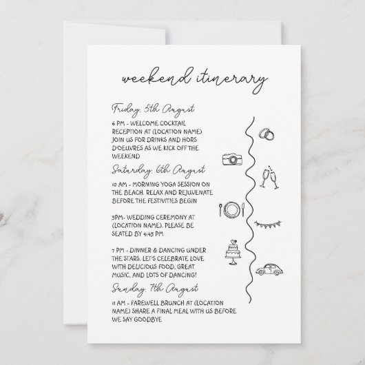 Hand getrokken bestemming bruiloft welkomstzak not notitiekaartje (Achterkant)