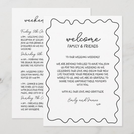 Hand getrokken bestemming bruiloft welkomstzak not notitiekaartje (Voorkant / Achterkant)