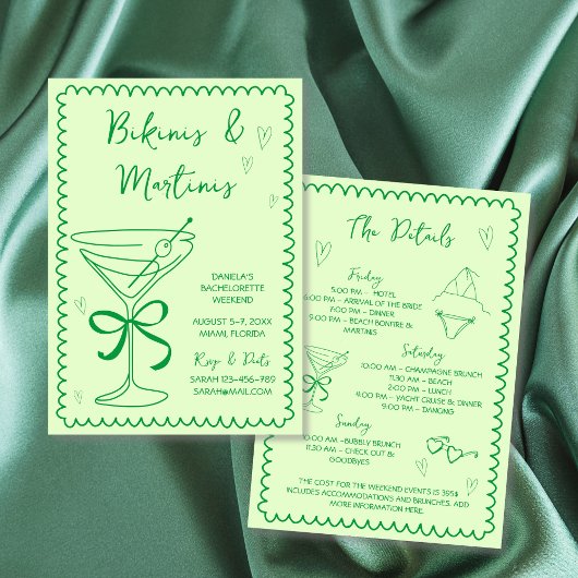 Hand getrokken Bikini's & Martinis Groene Bachelor Kaart