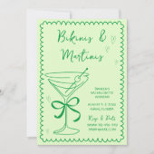 Hand getrokken Bikini's & Martinis Groene Bachelor Kaart (Voorkant)