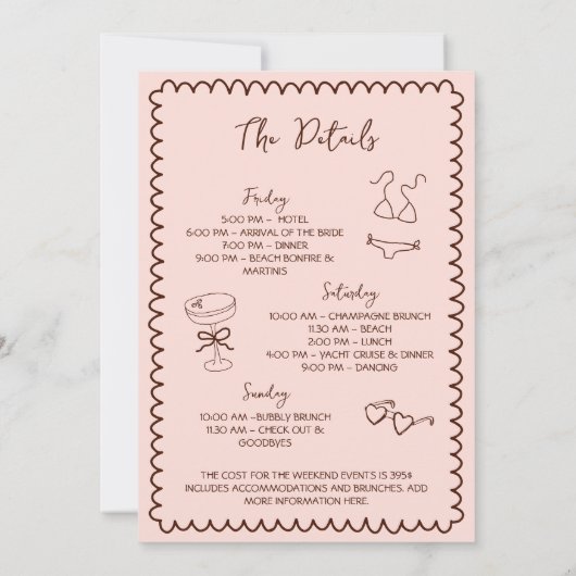 Hand getrokken bikini's & martinis vrijgezellenfee kaart (Achterkant)