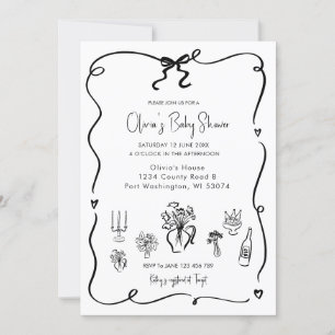 Hand getrokken Black Bow Baby shower Kaart