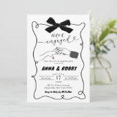 Hand getrokken Black Bow Engagement Party Kaart (Staand voorkant)