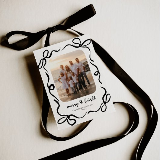 Hand getrokken Black Bow Familie Foto Kerstmis Feestdagenkaart