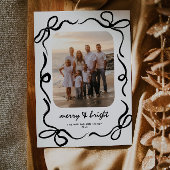 Hand getrokken Black Bow Familie Foto Kerstmis Feestdagenkaart