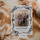 Hand getrokken Black Bow Familie Foto Kerstmis Feestdagenkaart