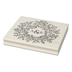 Hand getrokken blad monogram paar initialen bruilo rubberstempel