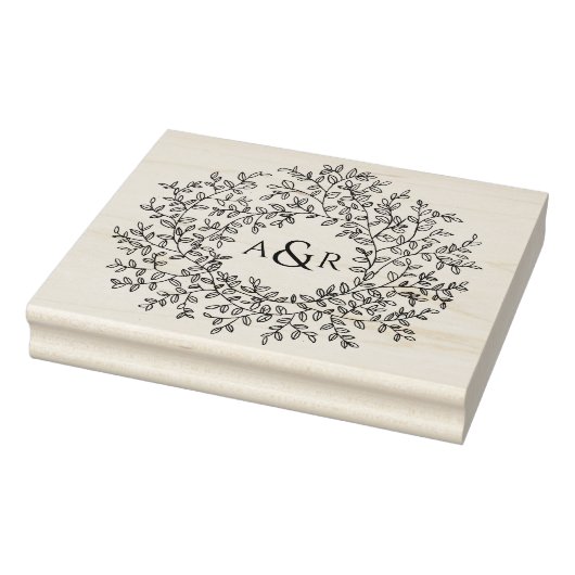 Hand getrokken blad monogram paar initialen bruilo rubberstempel (Stempel)
