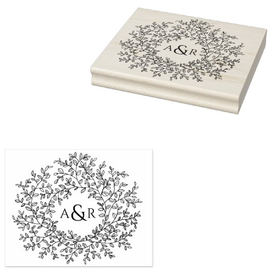 Hand getrokken blad monogram paar initialen bruilo rubberstempel (Gestempeld)