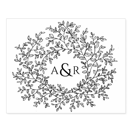 Hand getrokken blad monogram paar initialen bruilo rubberstempel (Afrduk)