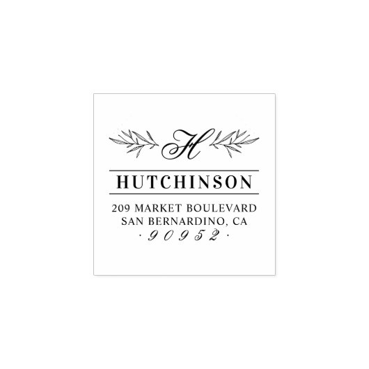 Hand-getrokken bladeren Monogram familie retour ad Rubberstempel (Afrduk)