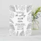 Hand getrokken bladeren Tropische bruiloft uitnodi Kaart (Staand voorkant)