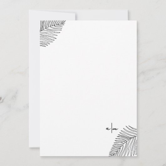 Hand getrokken bladeren Tropische bruiloft uitnodi Kaart (Achterkant)