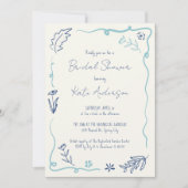 Hand getrokken Blauw Bloemen Golvend Lijst Vrijgez Kaart (Voorkant)