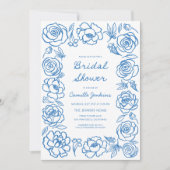 Hand getrokken blauw bloemig Vrijgezellenfeest Kaart (Voorkant)