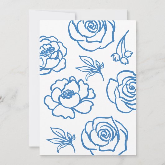 Hand getrokken blauw bloemig Vrijgezellenfeest Kaart (Achterkant)