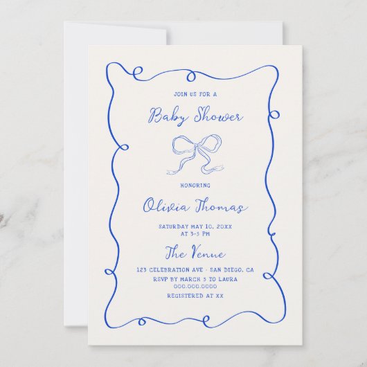 Hand getrokken blauw boog Baby shower Kaart (Voorkant)