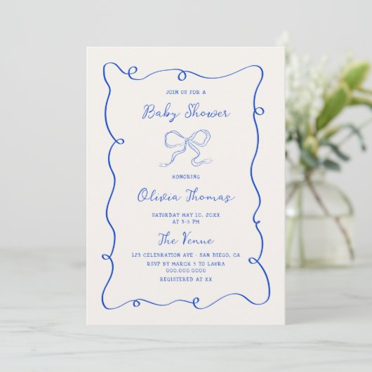 Hand getrokken blauw boog Baby shower Kaart (Staand voorkant)