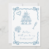 Hand getrokken blauw bruidsmeisjes voorstel Kaart (Voorkant)