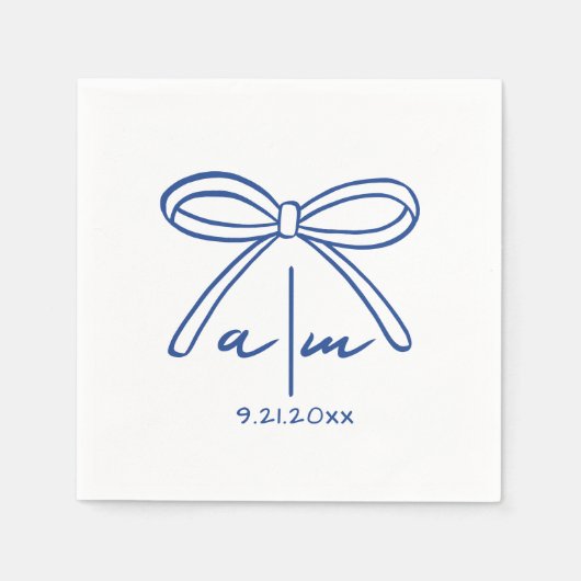 Hand getrokken Blauw bruiloft Monogram servetten (Voorkant)