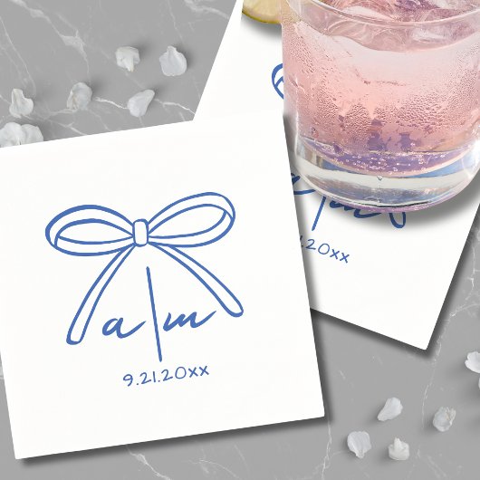 Hand getrokken Blauw bruiloft Monogram servetten