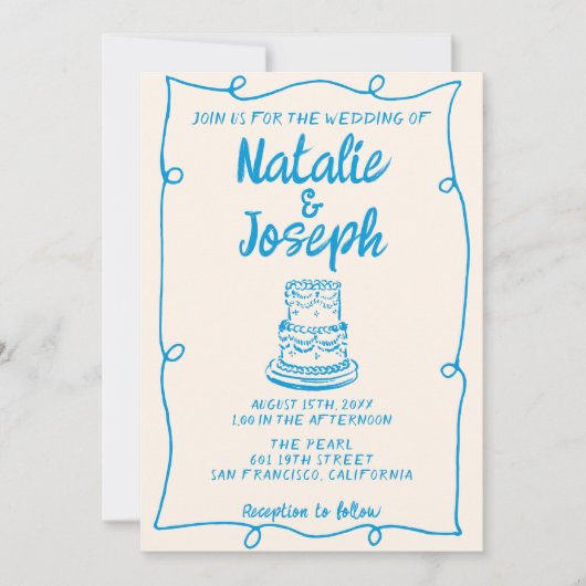 Hand getrokken blauw eigenzinnige taart minimale L Kaart (Voorkant)