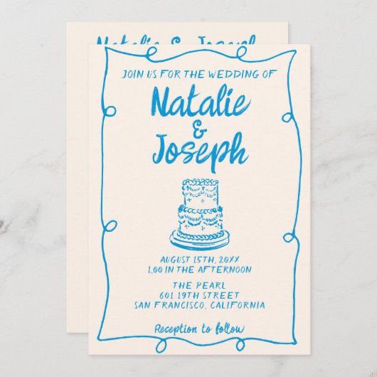 Hand getrokken blauw eigenzinnige taart minimale L Kaart (Voorkant / Achterkant)