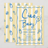Hand getrokken blauw geel Ciao Baby Baby shower Kaart (Voorkant / Achterkant)