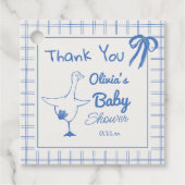 Hand getrokken Blauw Gekke Gans Ribbon Baby Boy Sh Bedankjes Labels (Voorkant)