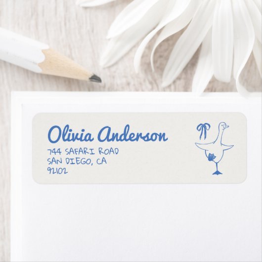 Hand getrokken Blauw Gekke Gans Ribbon Baby Boy Sh Etiket (Insitu)