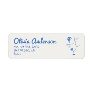 Hand getrokken Blauw Gekke Gans Ribbon Baby Boy Sh Etiket