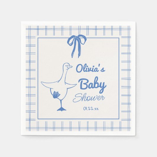 Hand getrokken Blauw Gekke Gans Ribbon Baby Boy Sh Servet (Voorkant)