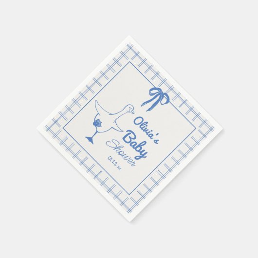 Hand getrokken Blauw Gekke Gans Ribbon Baby Boy Sh Servet (Hoek)