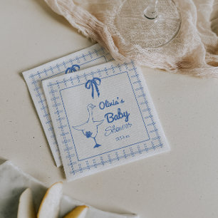 Hand getrokken Blauw Gekke Gans Ribbon Baby Boy Sh Servet