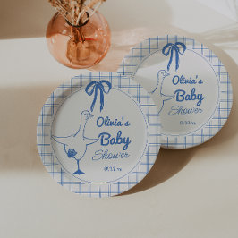 Hand getrokken blauw Gekke Goose Ribbon Baby showe Papieren Bordje