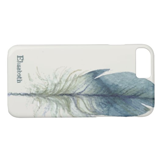 Hand getrokken blauw grijs waterverf veer Case-Mate iPhone case (Achterkant (Horizontaal))