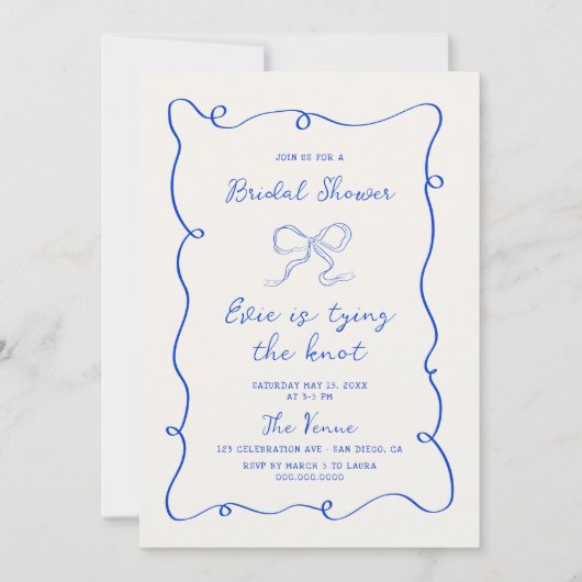 Hand getrokken blauw Lijsten lint Vrijgezellenfees Kaart (Voorkant)