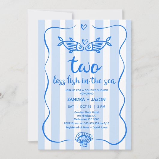 Hand getrokken blauw minder vis koppels Vrijgezell Kaart (Voorkant)