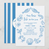 Hand getrokken blauw twee vis koppels Vrijgezellen Kaart (Voorkant / Achterkant)