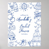 Hand getrokken blauw Vrijgezellenfeest welkomstbor Poster (Voorkant)