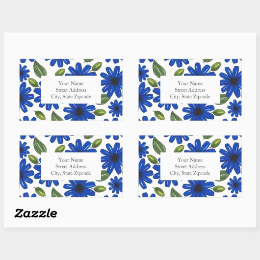Hand getrokken Blauwe Bloem Patroon Labels (Vel)