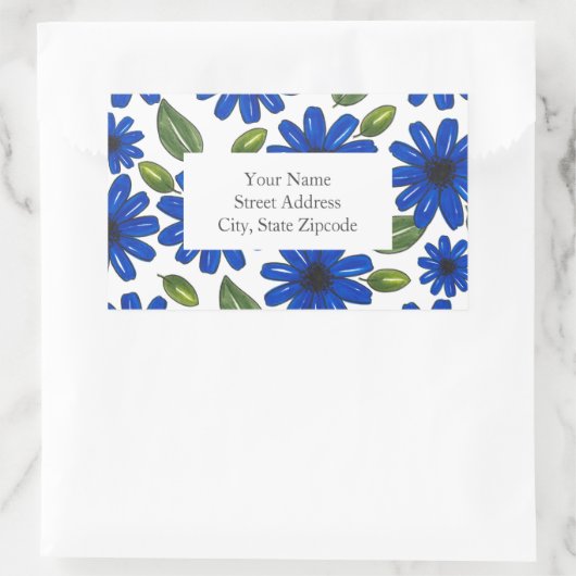 Hand getrokken Blauwe Bloem Patroon Labels (Tas)