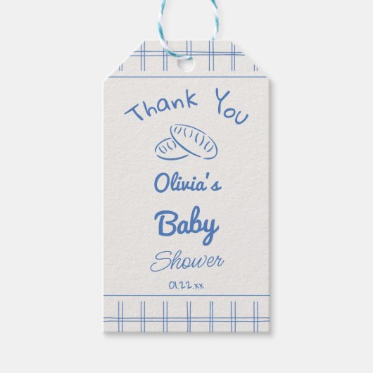 Hand getrokken blauwe broodje in de oven Baby Boy  Cadeaulabel (Voorkant)