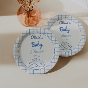 Hand getrokken blauwe broodje in de oven Baby Boy Papieren Bordje