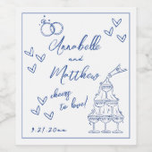 Hand getrokken blauwe bruiloft wijn etiket (Enkel label)