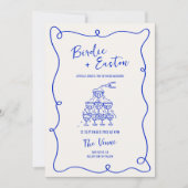 Hand getrokken blauwe champagne toren bruiloft kaart (Voorkant)