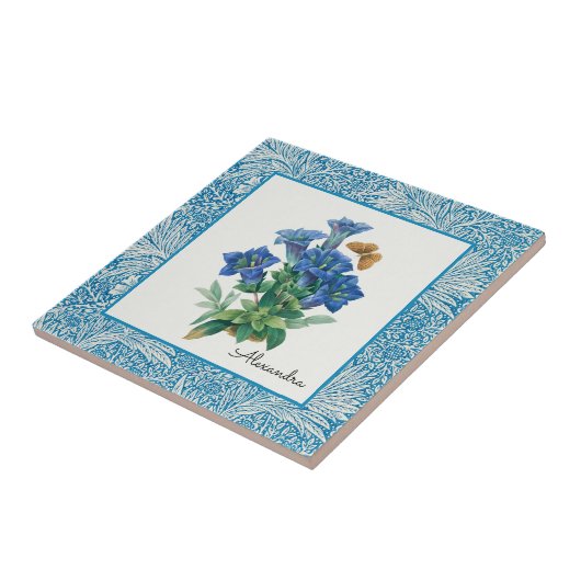  hand getrokken blauwe-Columbinestop Tegeltje (Zijkant)